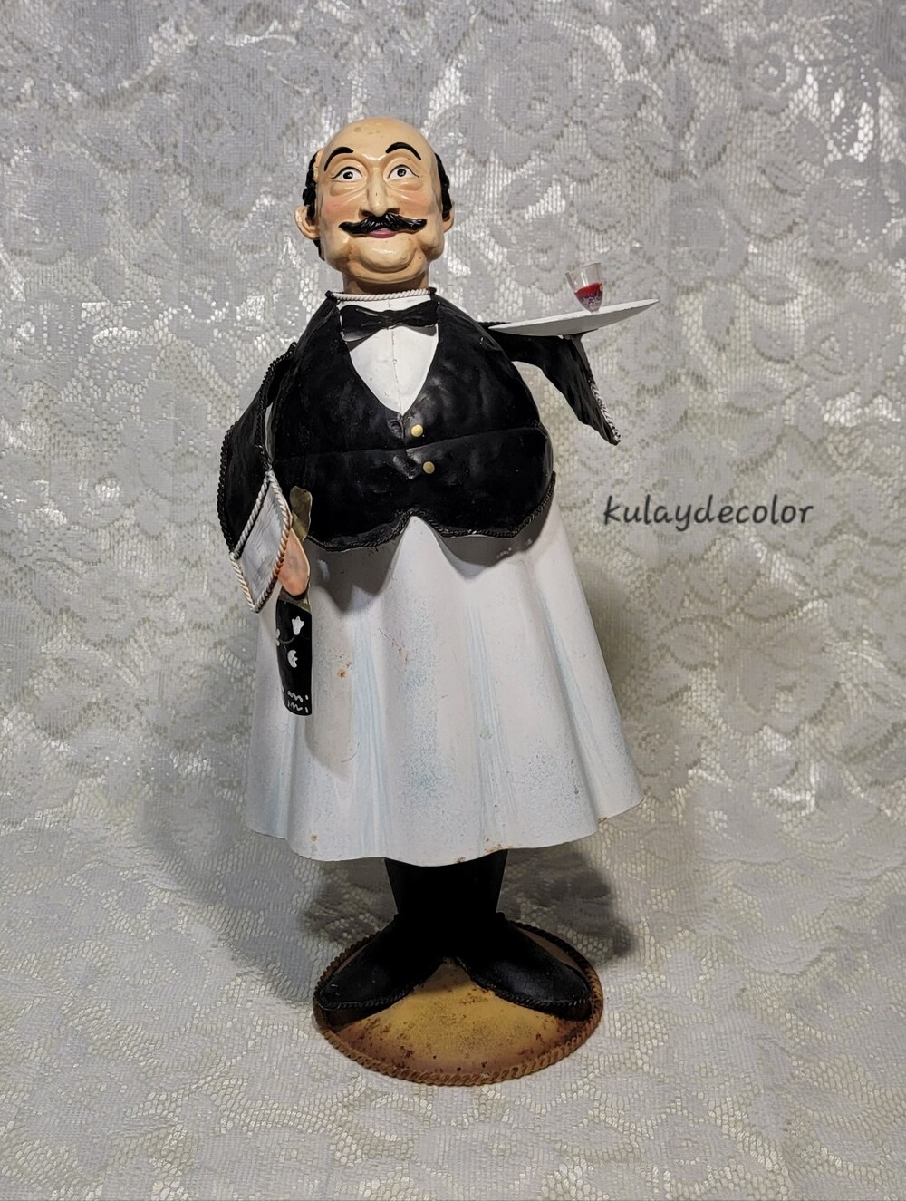 15" Metal Waiter Butler Figurine Articulated Wobble Bistro Kitchen Decor Statue